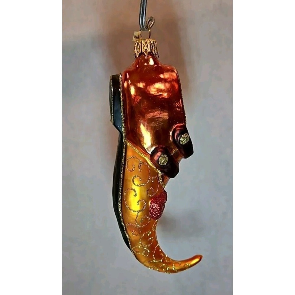 Polish Glass Ornament hand painted 'Golden Slipper' Radko Inspired Poland - Picture 4 of 5